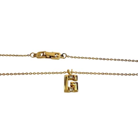 Vintage Givenchy "G" Necklace Gold Plated with 2 Rhinestones - - Picture 7 of 15